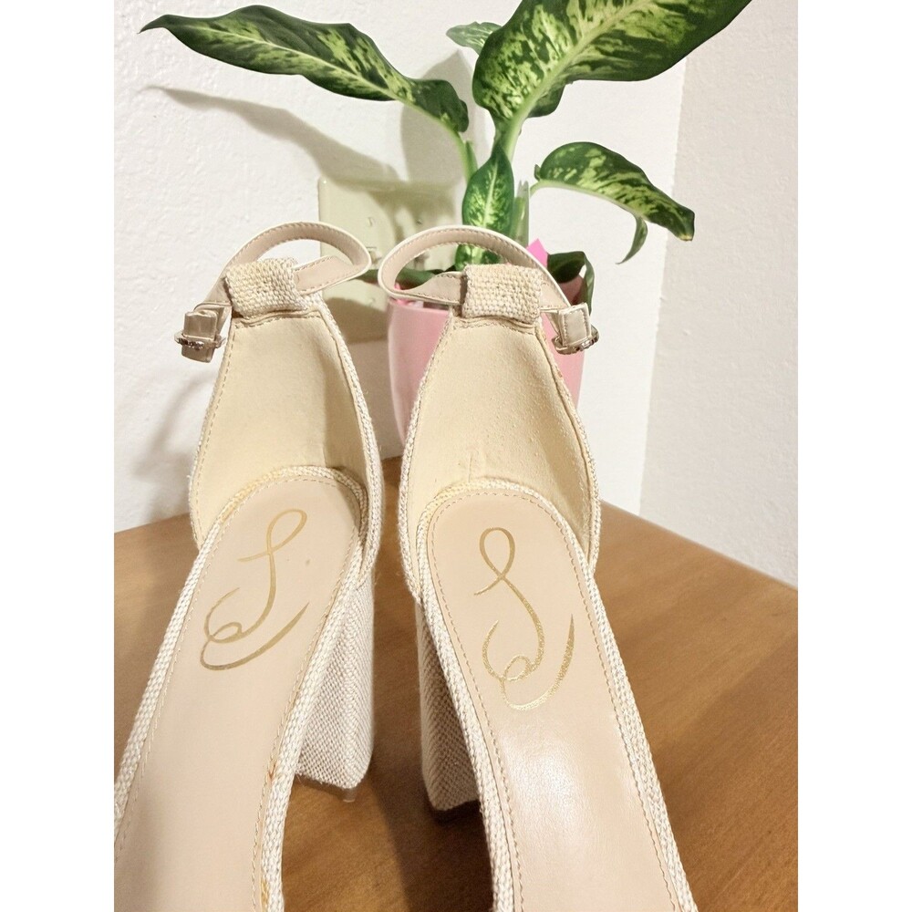 SAM EDELMAN Yaro Perla Beaded Block Heel Sandals Ivory US Size 7.5 Wedding Party - Picture 10 of 12